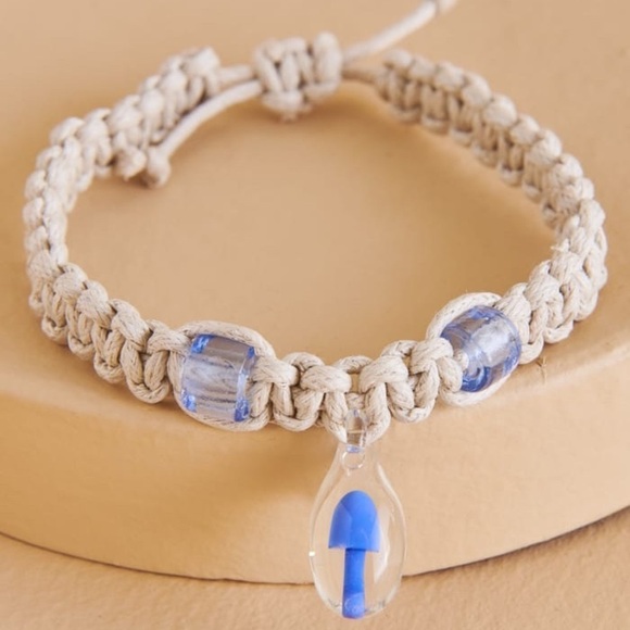 Blue Mushroom Hemp Bracelet, Blue/Tan, OS, NWT, For Bundles Only - Picture 1 of 5